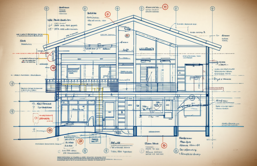 Home blueprint with analysis markings